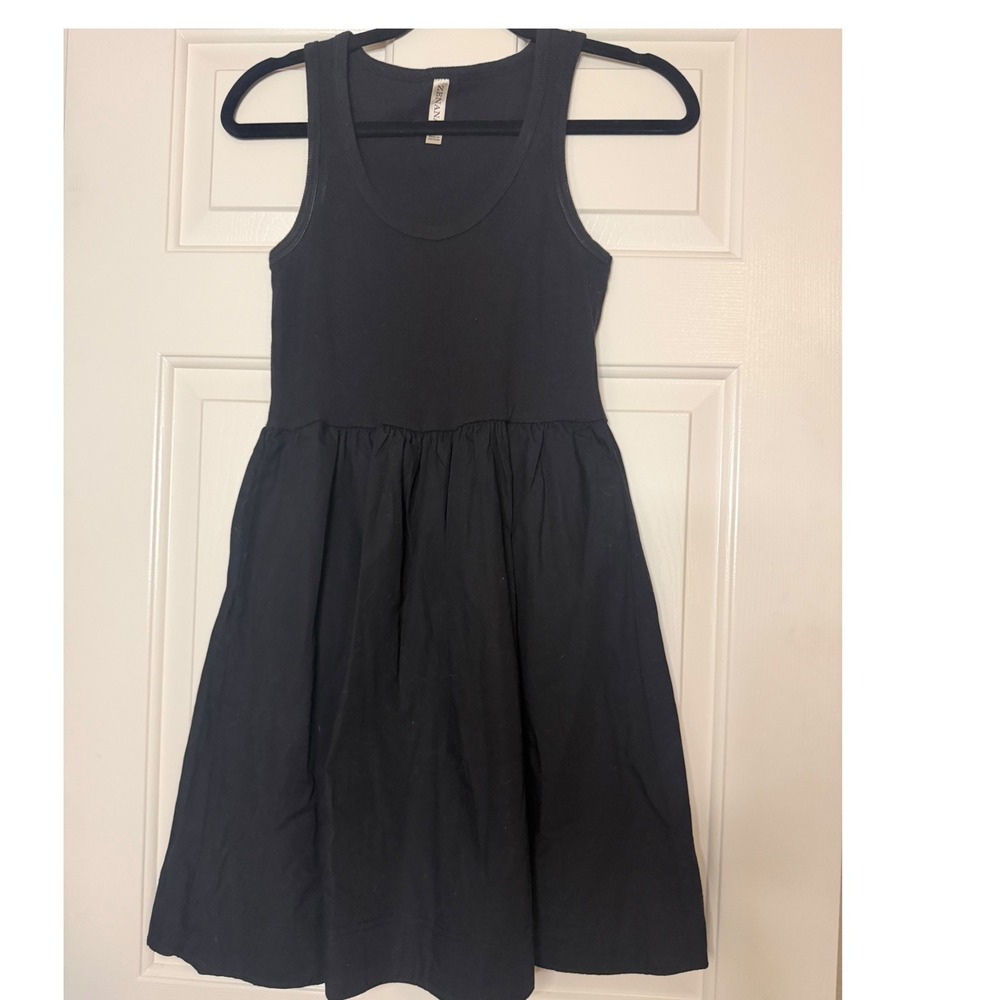 Zenana Black Sleeveless Ribbed Tank Mini Dress Medium Fit and Flare Scoop Neck